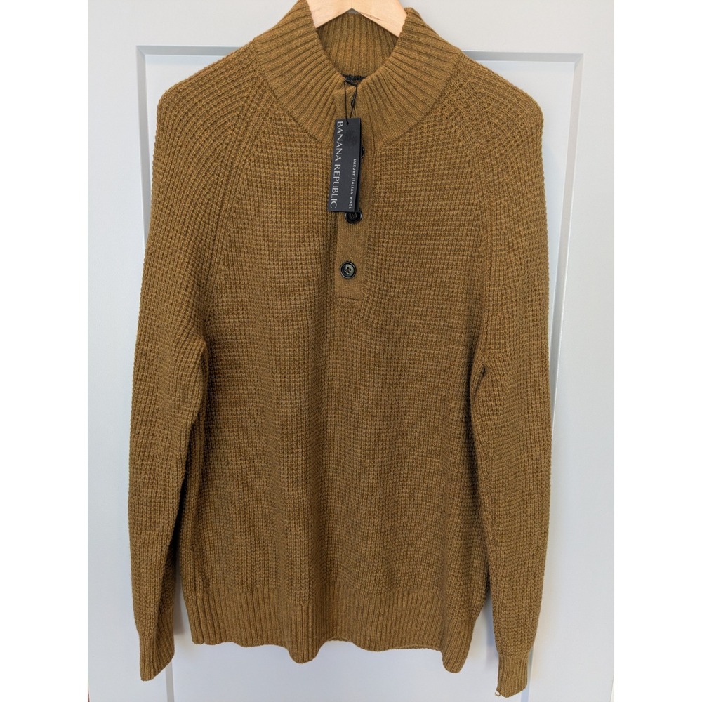 NWT $109 Banana Republic Men's Luxury Italian‎ Wool Button Mock Neck Sweater L